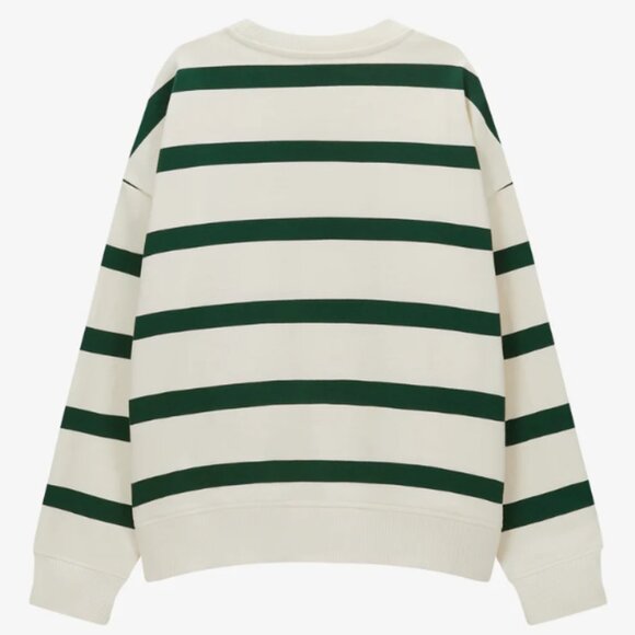 Marks & Spencer Women's Cotton Rich Striped Sweatshirt Long Sleeve Top Green - Picture 2 of 8